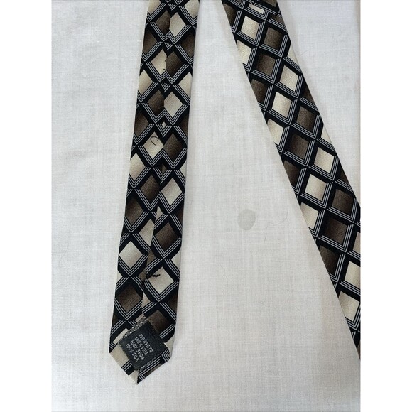 Croft & Barrow Dress Tie Men’s Size 60” Brown Tan Geometric 100% Silk Formal - Picture 7 of 13